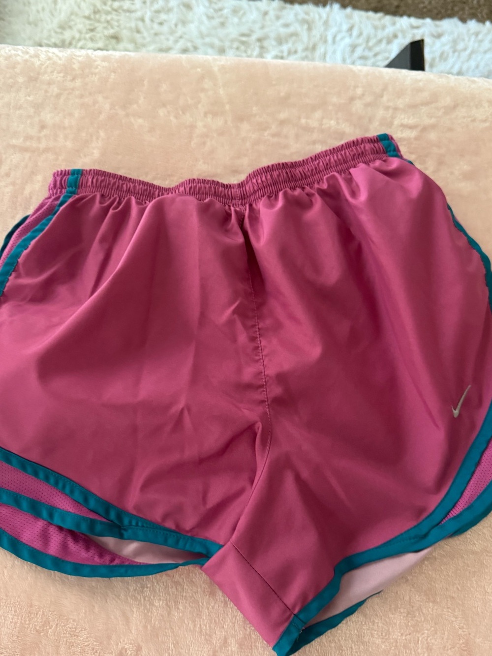 Nike Women's Hot Pink Athletic Shorts with Teal Trim